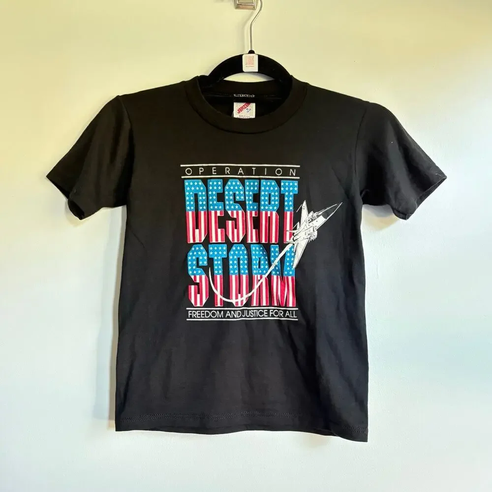 Vintage NWT Kids Black Americana Patriotic USA Made Shirt Single Stitch 10us